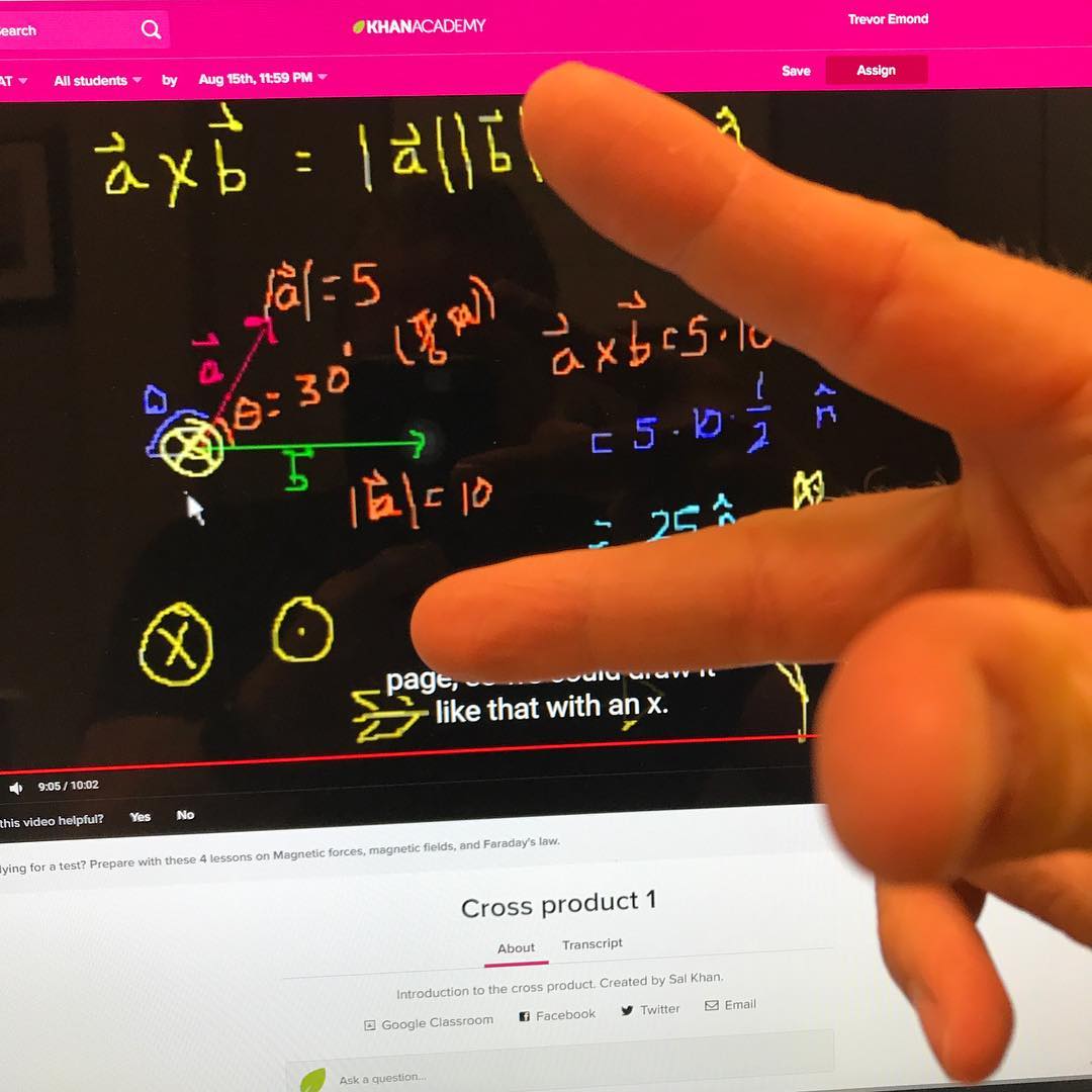 Advanced Physics: right hand rule today. 11th grade. #ThanksKhanAcademy #HomeschoolDad #PhysicsGangSign – Trevor